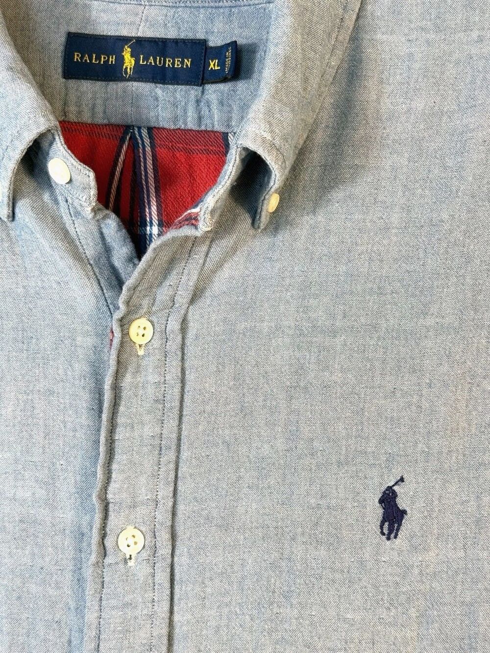 Polo Ralph Lauren Chambray Padded Shirt XL Blue Oxford Button Down Navy Pony - Picture 4 of 8